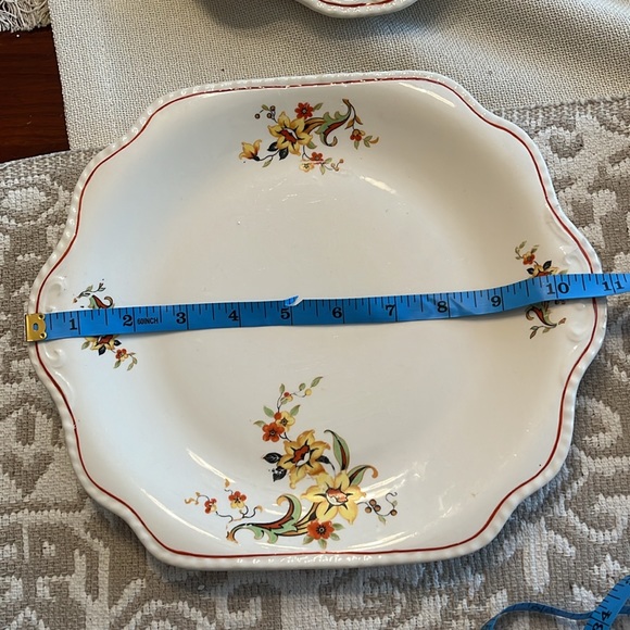 Large Plate/Bowls 11” Homer Laughlin Orange Line Floral Rare 1930s Era Set of 4 - Picture 4 of 5